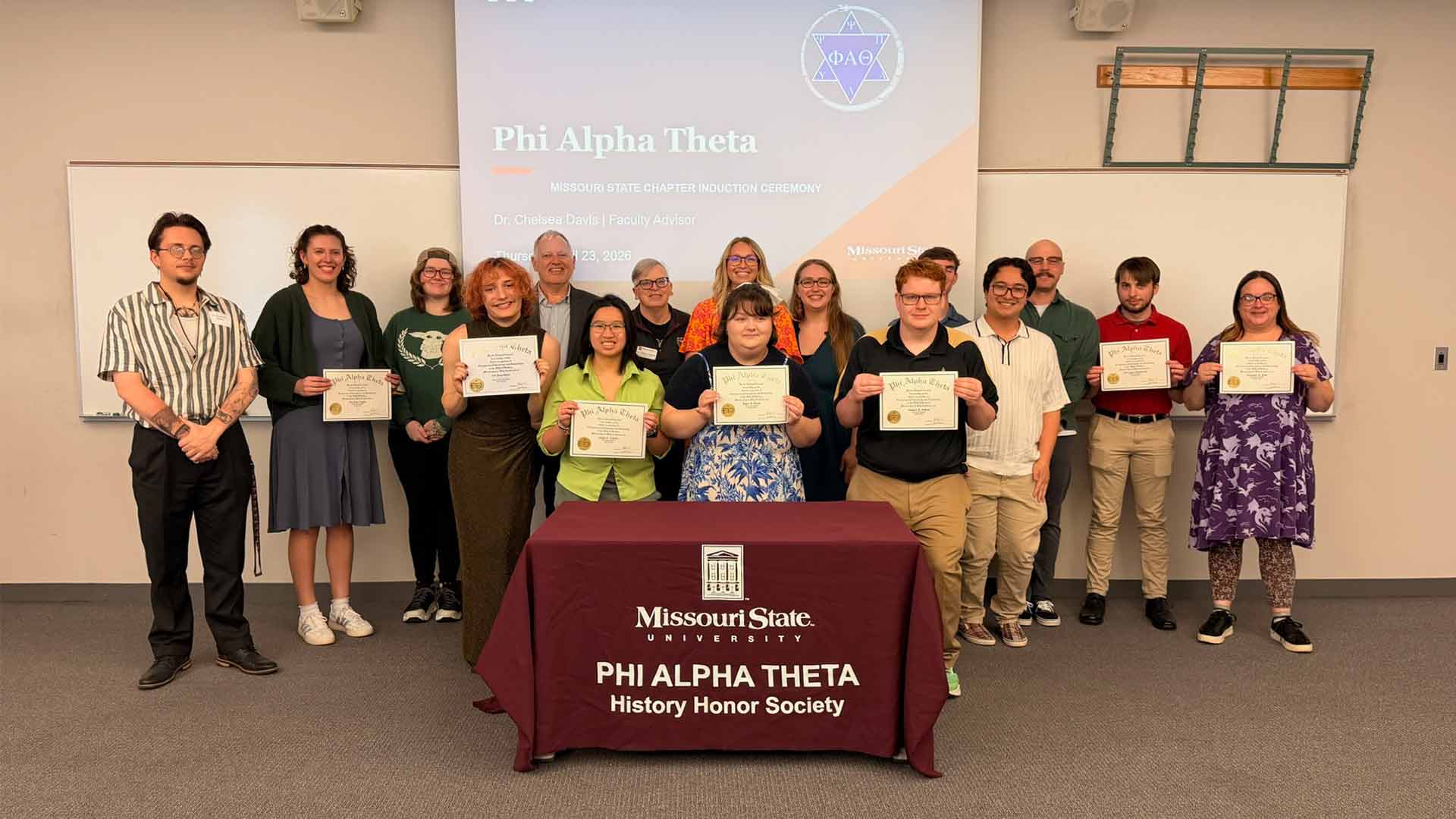 New members of Phi Alpha Theta, Missouri State chapter, at an induction ceremony.